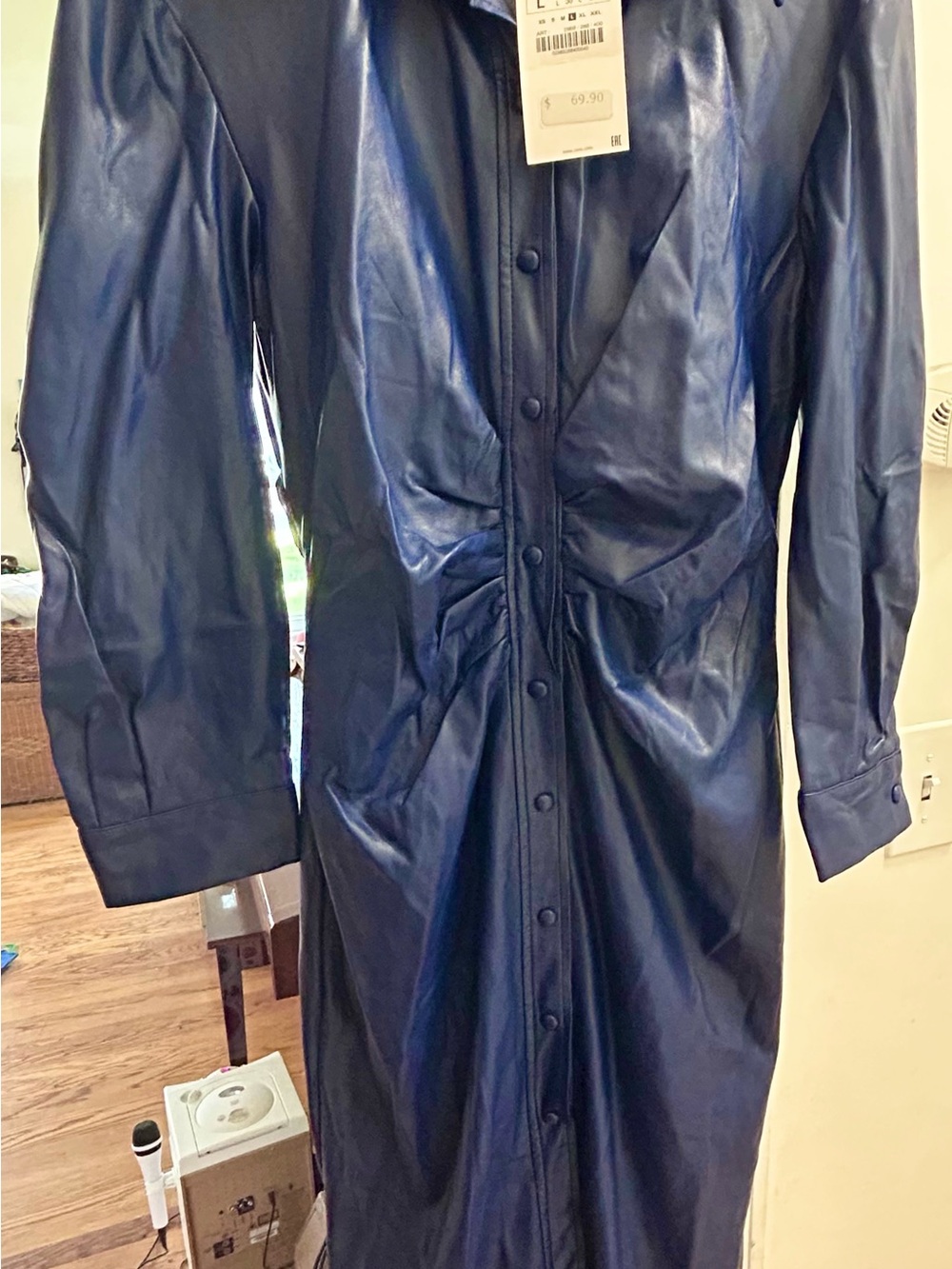 Zara Navy Faux Leather Trench Coat